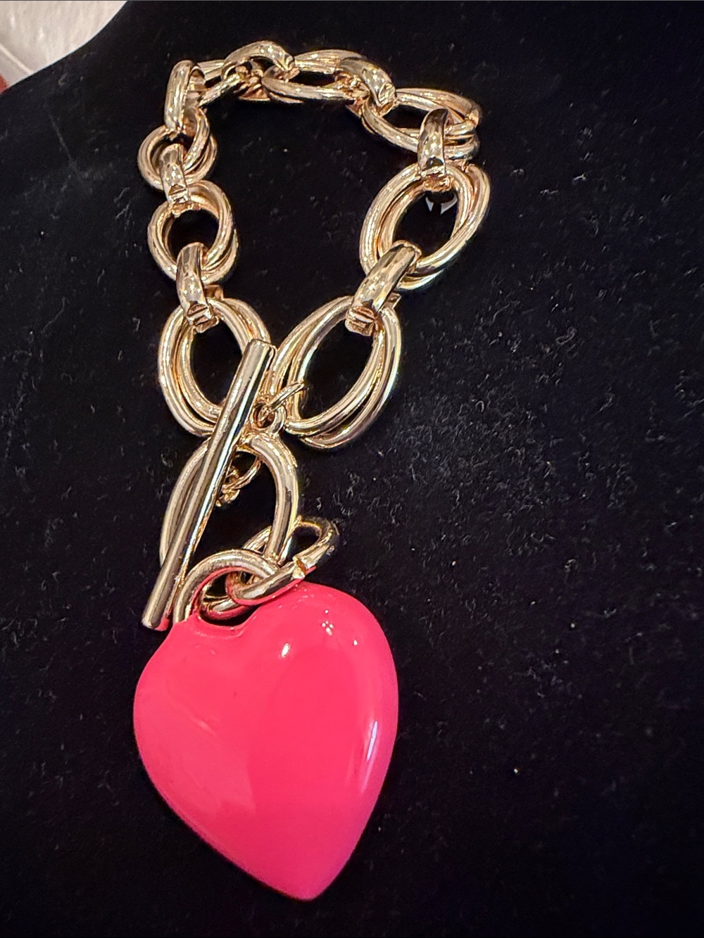 Gold Chain Bracelet with Pink Heart Charm